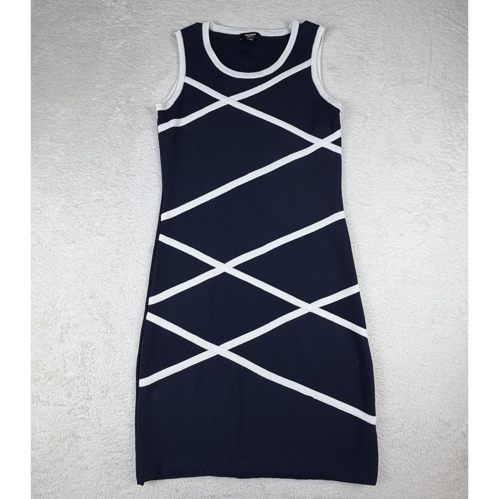 Premise Dresses Women's Small Navy White Geometric Knit Sleeveless Dress Stretch